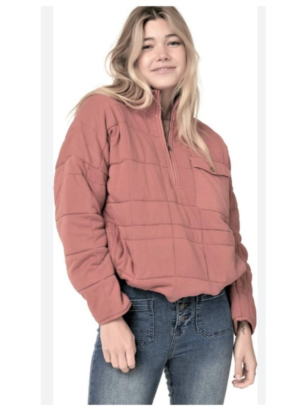 Oneill Mable Quilted Pullover Pink Quarter Zip‎ Womens Large